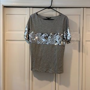 Banana Republic Gray Sequined Tee